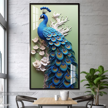Tranh treo tường phong thủy chim công và hoa mẫu đơn