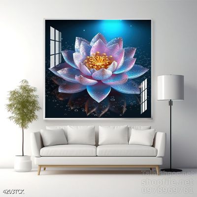 Tranh decor tường phòng khách cá chép hoa sen