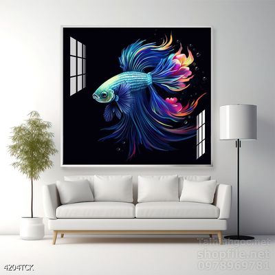 Tranh cá chép hoa sen nghệ thuật hiện đại