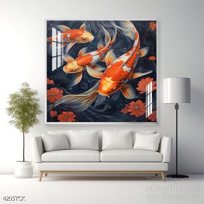 Tranh cá chép hoa sen cực đẹp