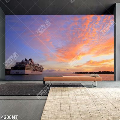 Tranh con tàu trên biển chiều hoàng hôn