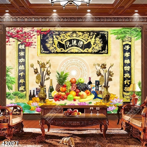 Tranh bàn thờ thư pháp thờ cúng ông bà tổ tiên file gốc