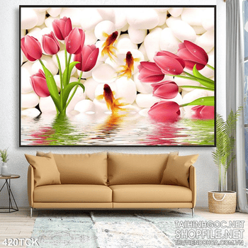 Tranh hoa sen, cá chép nghệ thuật