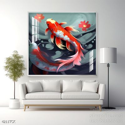 Tranh cá chép hoa sen