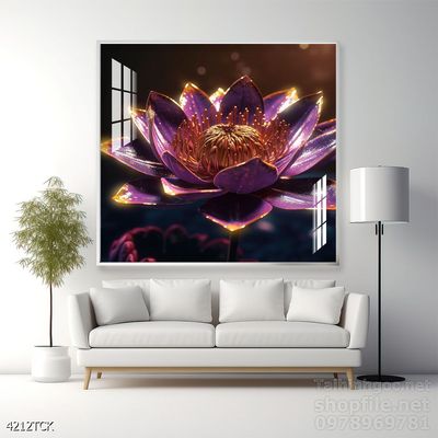 Tranh decor tường phòng khách cá chép hoa sen