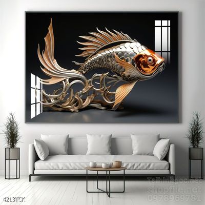 Tranh cá chép hoa sen nghệ thuật hiện đại