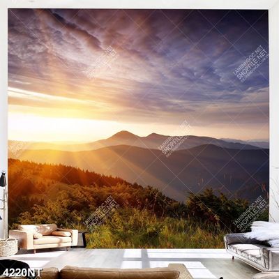 Tranh đồi núi chiều hoàng hôn