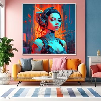 Tranh cô gái thổ dân trang trí quán cà phê