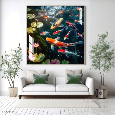 Tranh cá chép hoa sen nghệ thuật hiện đại