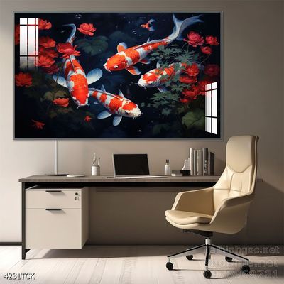 Tranh cá chép hoa sen nghệ thuật hiện đại