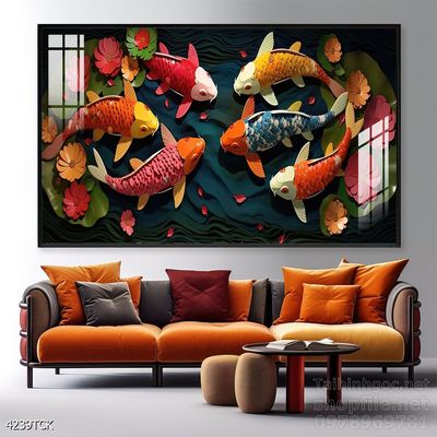 Tranh cá chép hoa sen nghệ thuật hiện đại