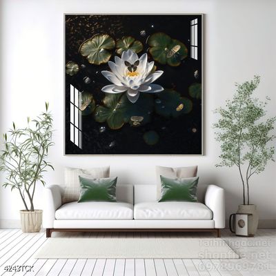 Tranh trang trí phòng khách cá chép hoa sen
