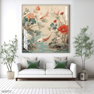 Tranh cá chép hoa sen