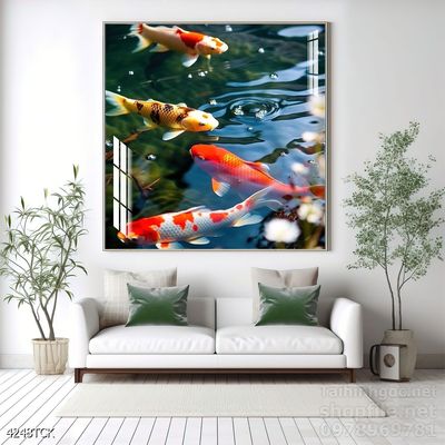 Tranh cá chép hoa sen nghệ thuật hiện đại