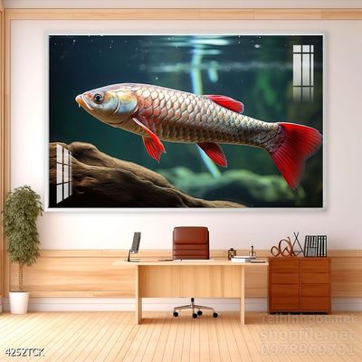 Tranh trang trí phòng khách cá chép hoa sen