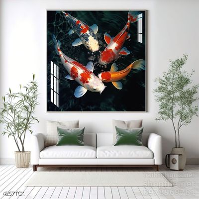 Tranh cá chép hoa sen nghệ thuật hiện đại