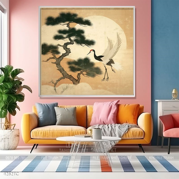 Tranh chim công hoa mẫu đơn decor trang trí tường nhà