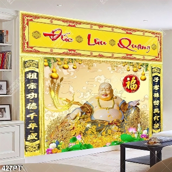 Tranh thờ phật và hoa sen gắn tường