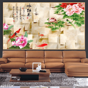 Tranh hoa sen, cá chép phong thủy