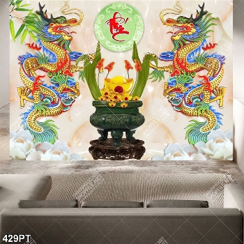 Tranh gắn tường song long trên nền giả ngọc in uv