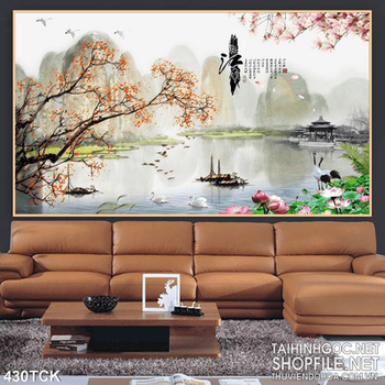 Tranh hoa sen, cá chép phong thủy