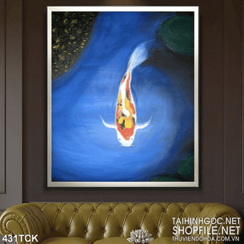 Tranh hoa sen, cá chép sơn dầu