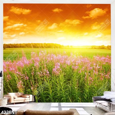 Tranh cánh đồng hoa chiều hoàng hôn