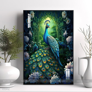 Tranh hoa mẫu đơn và chim công