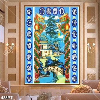 Tranh thờ Củu Huyền Thất Tổ thư pháp in kính