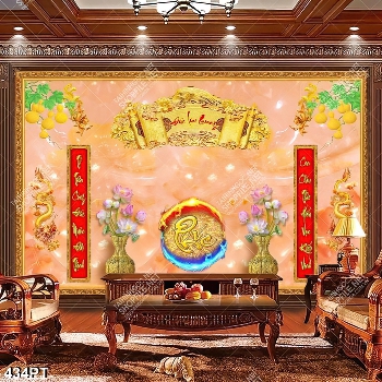 Tranh thờ giả ngọc hoa sen và chữ Phúc