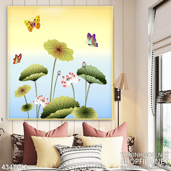 Tranh hoa sen, cá chép dán tường trang trí