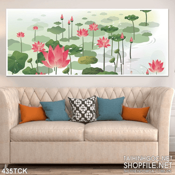 Tranh hoa sen, cá chép dán tường