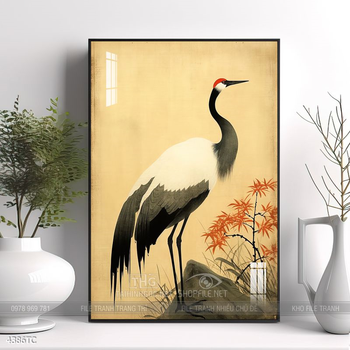 Tranh treo tường phong thủy chim công và hoa mẫu đơn