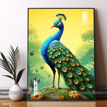 Tranh hoa mẫu đơn và chim công