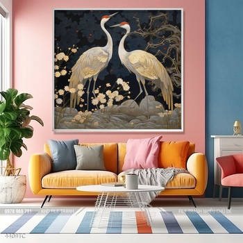 Tranh hoa mẫu đơn và chim công