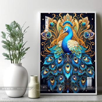 Tranh treo tường phong thủy chim công và hoa mẫu đơn