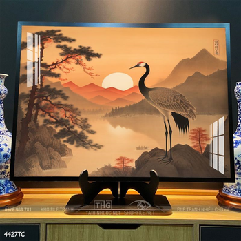 Tranh đôi chim công và hoa mẫu đơn treo tường phòng khách