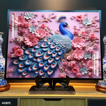 Tranh phòng khách chim công và hoa mẫu đơn treo tường