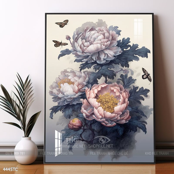 Tranh chim công và hoa mẫu đơn phong thủy