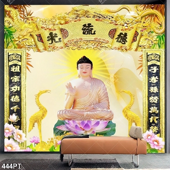 Tranh thờ phật chim hạc và hoa sen in kính