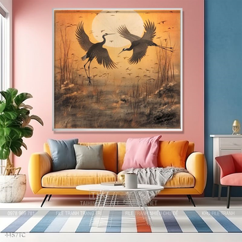 Tranh chim công trong vườn hoa mẫu đơn treo tường