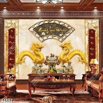 Tranh bàn thờ tổ song long và thư pháp