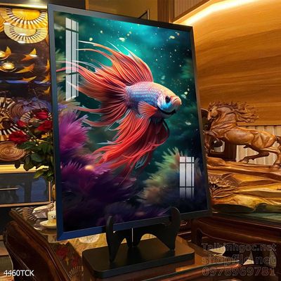 Tranh cá chép hoa sen nghệ thuật hiện đại