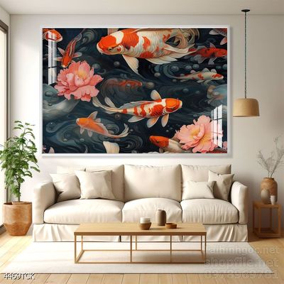 Tranh cá chép hoa sen nghệ thuật hiện đại