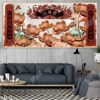 Tranh phòng thờ hoa sen điêu khắc gỗ chất lượng cao