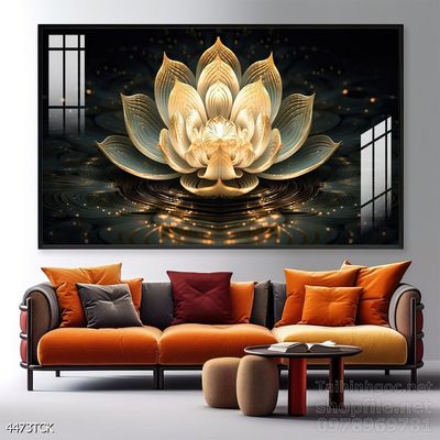 Tranh decor tường phòng khách cá chép hoa sen