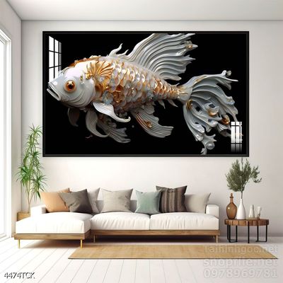 Tranh cá chép hoa sen nghệ thuật hiện đại