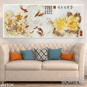 Tranh hoa sen, cá chép kim tiền