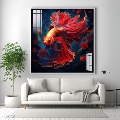 Tranh trang trí phòng khách cá chép hoa sen