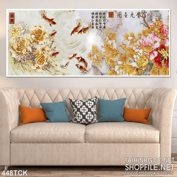 Tranh hoa sen, cá chép kim tiền nghệ thuật